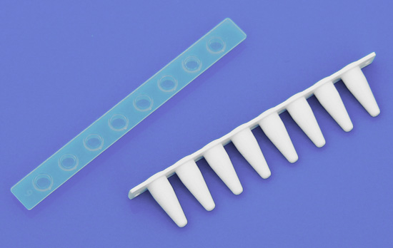 White low profile 0.2mL PCR 8 strip tubes with optical caps