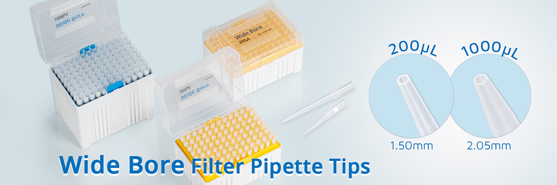 Wide bore filter pipette tips 200uL and 1000uL.