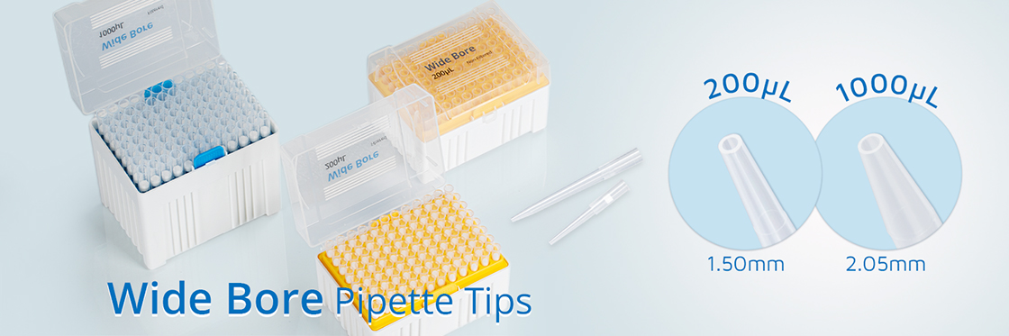 Wide bore pipette tips 200uL and 1000uL.