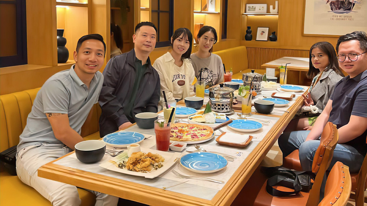 We had dinner with partners.