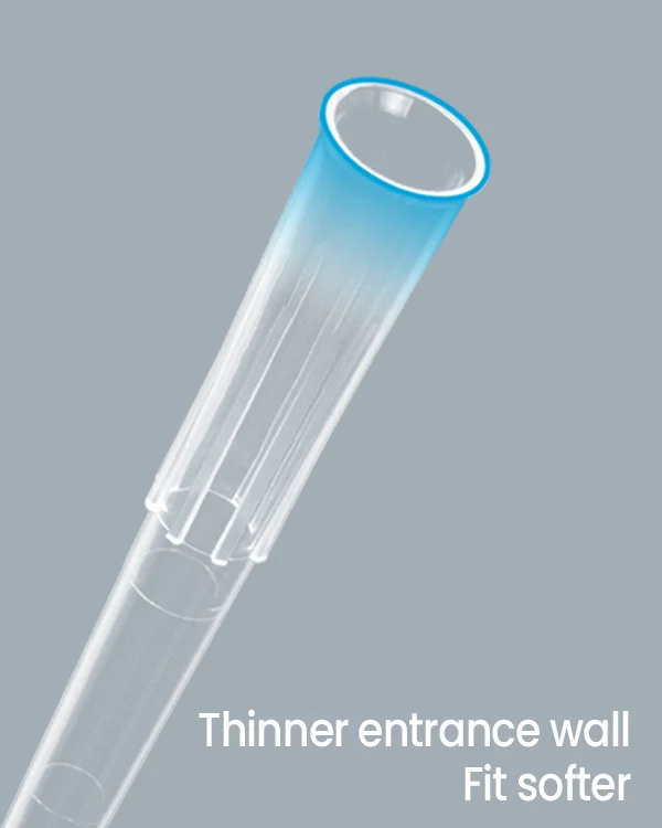 Thinner entrance wall of pipette tips.