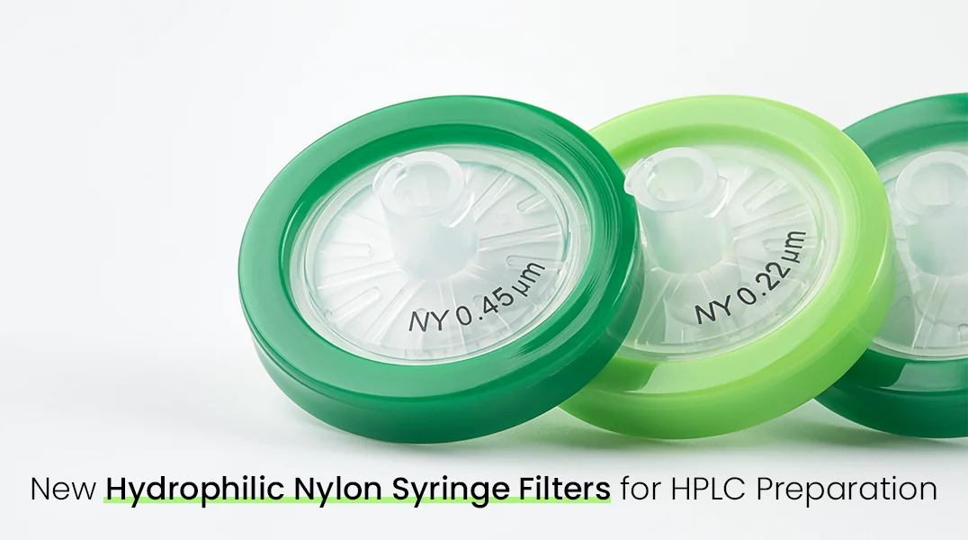 New nylon syringe filters, 0.22um and 0.45um pore size.