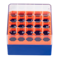 Front of 25 well 1.5ml/2ml cryo freezer boxes.