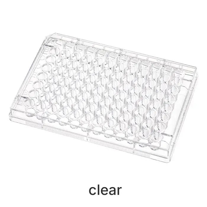 Clear 96-well undetachable ELISA plates, flat bottom.