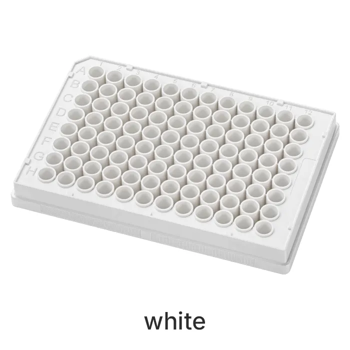 White 96-well undetachable ELISA plates, flat bottom.